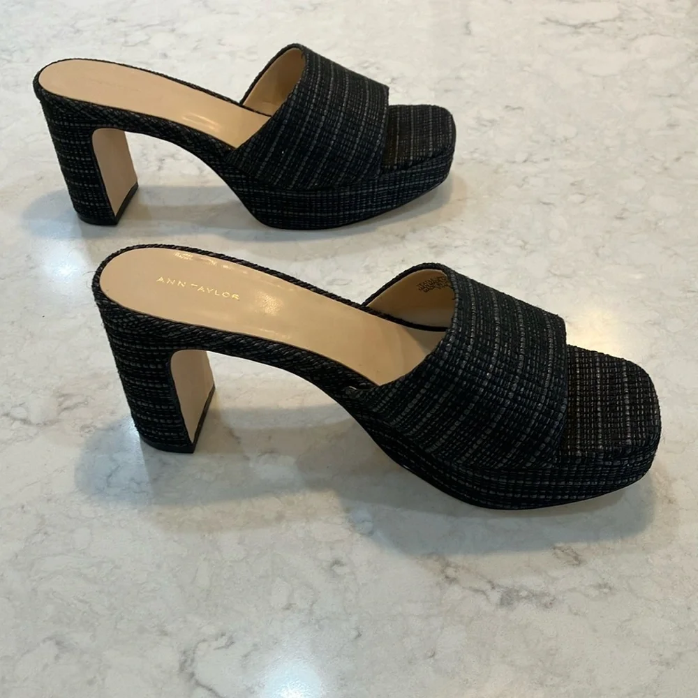 Ann Taylor Raffia Platform Mule‎ Sandals Black Sz 9.5- NIB